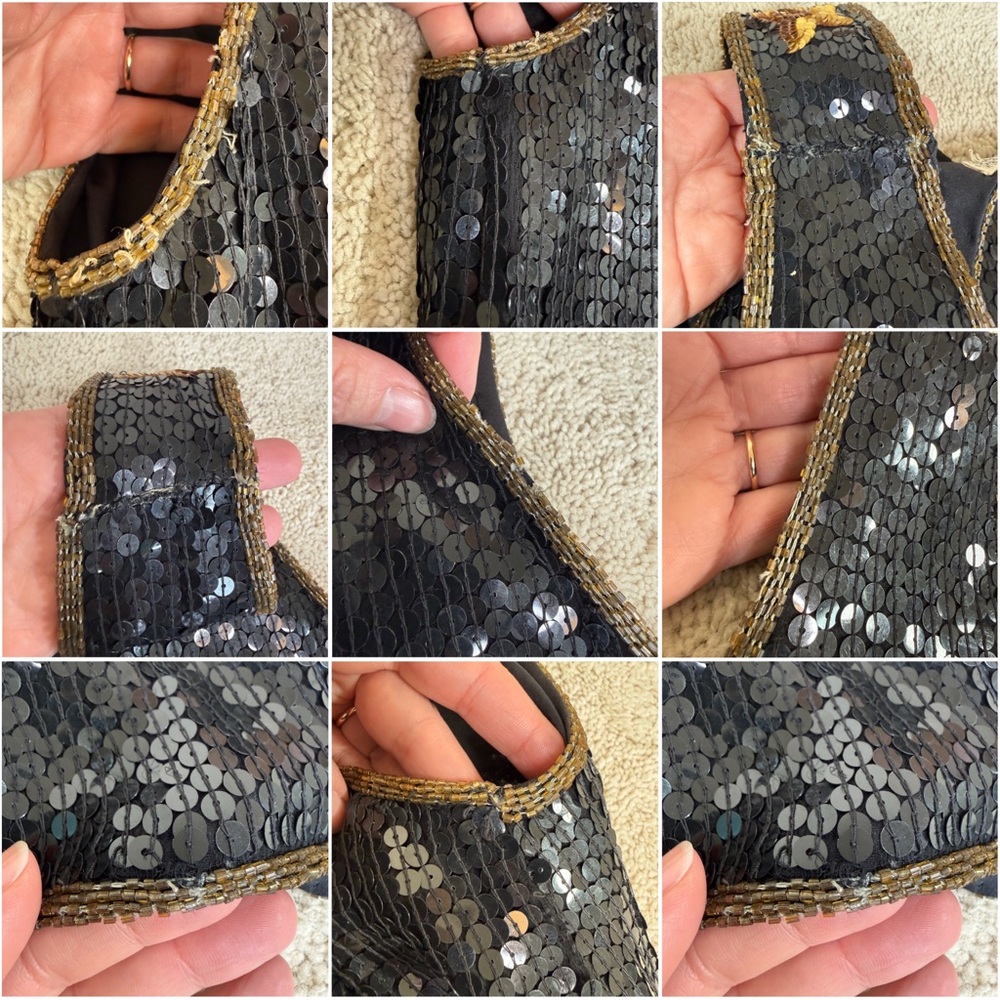 Vintage Rina Z. New York Montreal Paris 100% Silk Sequin Beaded Stars Tank Top - Picture 15 of 17
